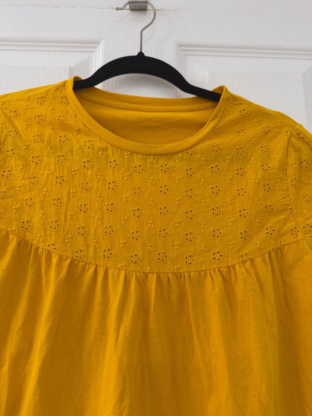 Vintage Mustard Yellow Eyelet Yoke Short Sleeve Top - Picture 3 of 5